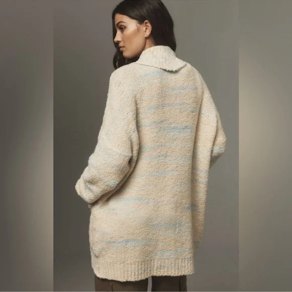 NWT Anthropologie Pilcro Beige and Blue Oversized Cardigan Sweater w/ Pockets - Picture 3 of 11
